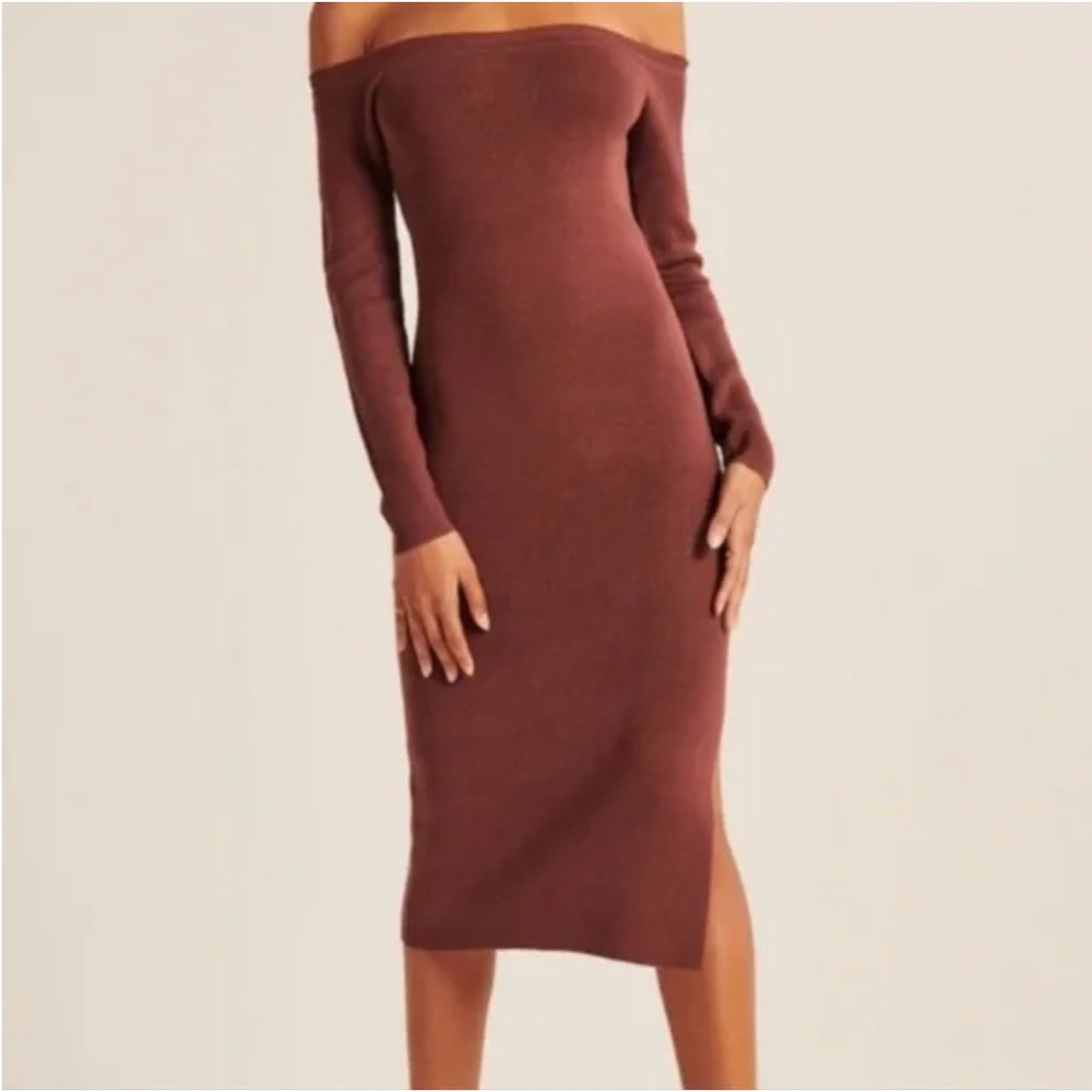 Abercrombie & Fitch Burgundy Off the Shoulder Knit Midi Sweater Bodycon Dress XS